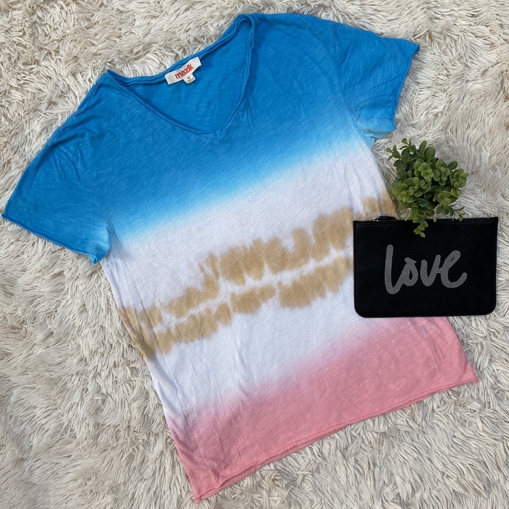 Mazik Dip Tie Dye Tee 💗 Blue White Tan & Pink